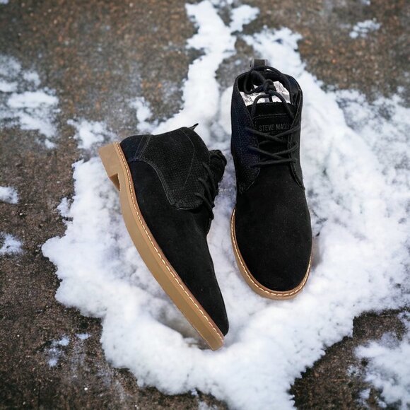 NEW Steve Madden Hardenn Men's Black Suede Leather Lace-Up Chukka Ankle Boots - Picture 1 of 13